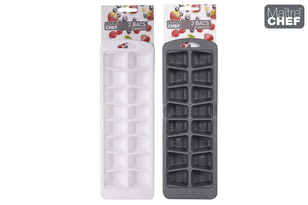 Conservation|* 3 Bacs A Glacons Plastique Gris Blanc