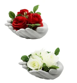 maxibazar 3 Boutons De Roses En Pot Ciment Mains Jointes- Compositions Florales