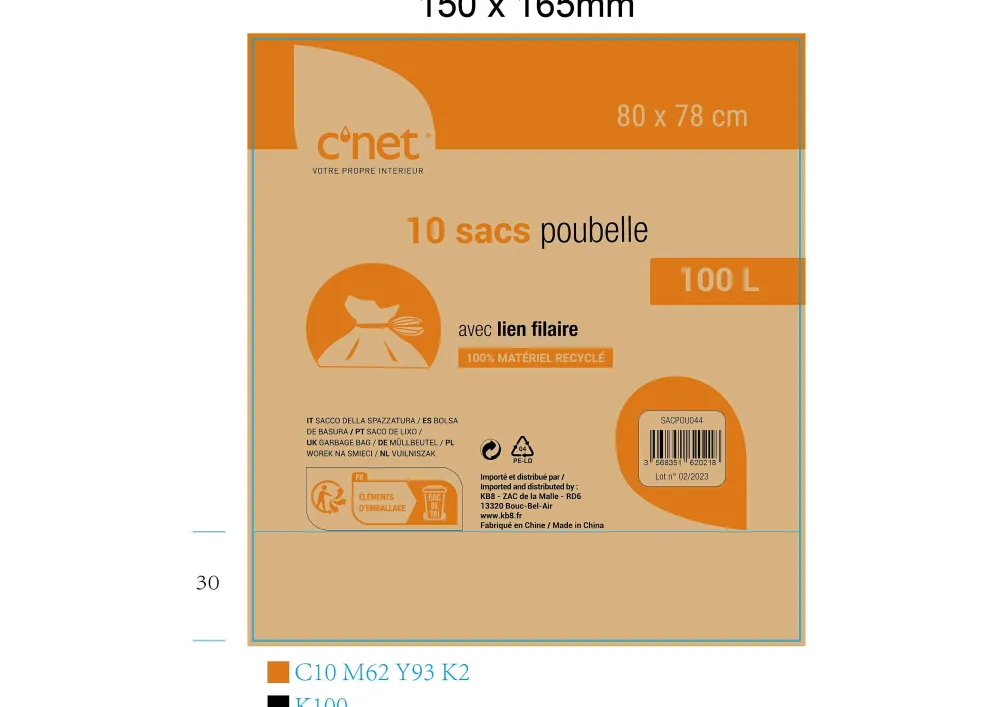 Menage|* 10 Sacs Poubelle 100L Avec Liens