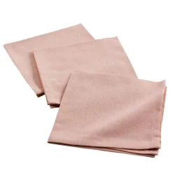 maxibazar 3 Serviettes De Table 40X40 Cm Coton Uni Initia Rose- Serviettes De Table