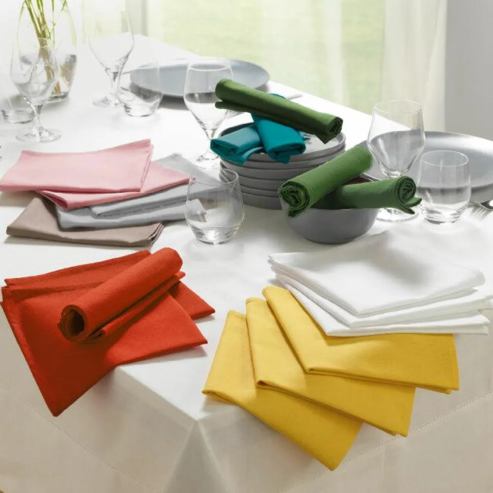 maxibazar 3 Serviettes De Table 40X40 Cm Coton Uni Initia Rose- Serviettes De Table