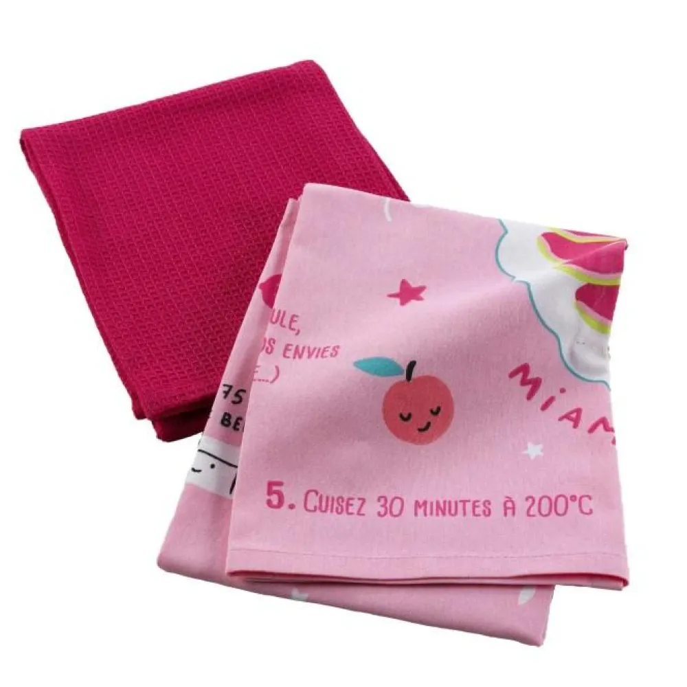 maxibazar 2 Torchons 50X70 Cm Coton Imp Uni Mini Fee Recette- Linge Office Enfant