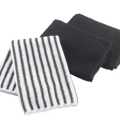 maxibazar 3 Torchons 40X40 Cm Microfibre Cuistot Noir 2 Unis 1 Raye- Torchons Et Essuie Mains