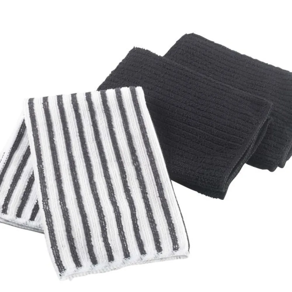 maxibazar 3 Torchons 40X40 Cm Microfibre Cuistot Noir 2 Unis 1 Raye- Torchons Et Essuie Mains