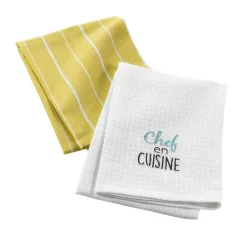 maxibazar 2 Torchons 50X70Cm Coton Nid Abeille Brode Chef En Cuisine- Torchons Et Essuie Mains