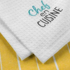 maxibazar 2 Torchons 50X70Cm Coton Nid Abeille Brode Chef En Cuisine- Torchons Et Essuie Mains