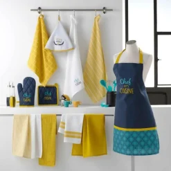 maxibazar 2 Torchons 50X70Cm Coton Nid Abeille Brode Chef En Cuisine- Torchons Et Essuie Mains