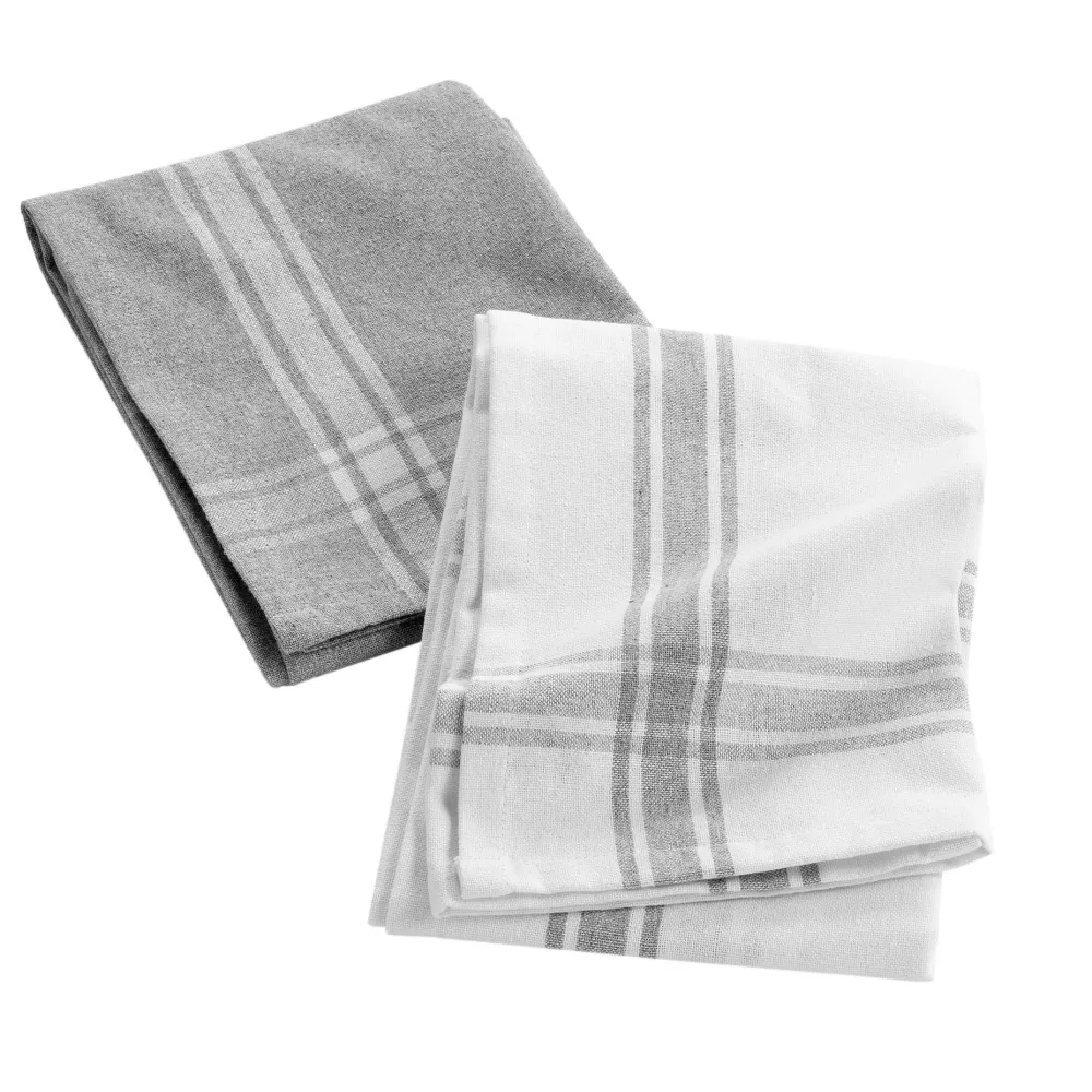maxibazar 2 Torchons 50X70Cm Recycle Tisse Gris Chine- Torchons Et Essuie Mains
