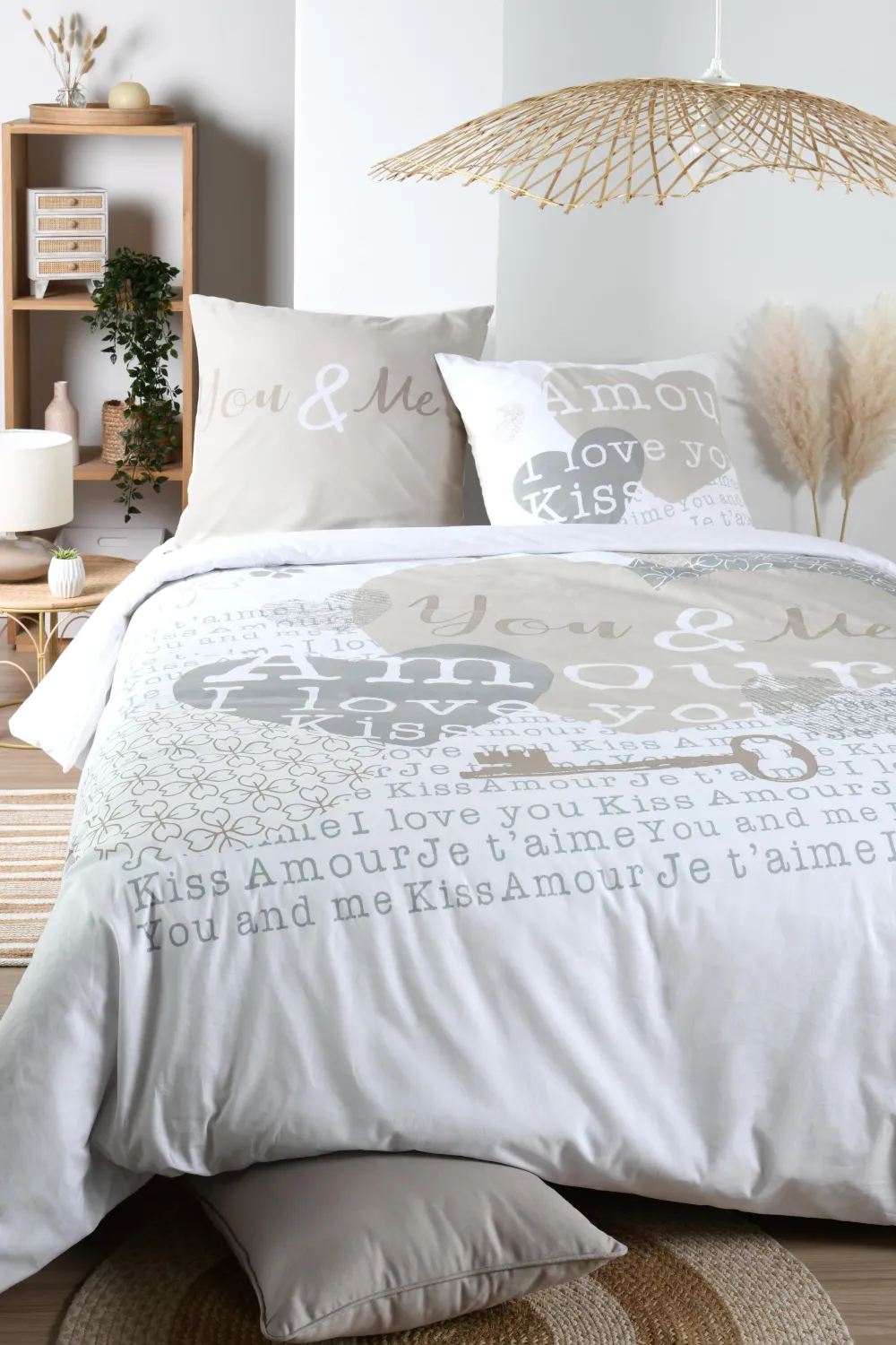 maxibazar Amour Housse Couette 240X220Cm Et 2 Taies 63X63Cm 57 Fils- Housses De Couette