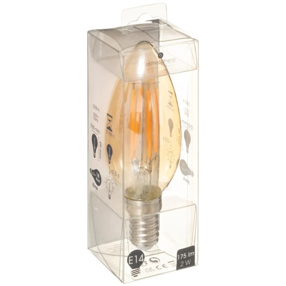 Atmosphera Ampoule Led Droite Ambre E14 C35 2W- Ampoules Deco