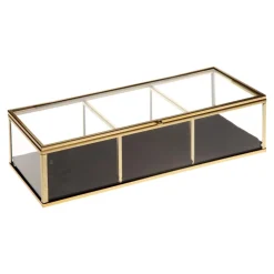 Atmosphera Boite A Bijoux Verre Velours Rectangle Gold- Objets De Decoration