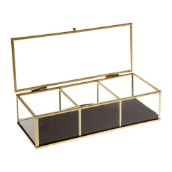 Atmosphera Boite A Bijoux Verre Velours Rectangle Gold- Objets De Decoration