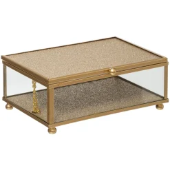 maxibazar Boite Bijoux Paillette Dore D.21X16X10Cm- Rangements A Bijoux