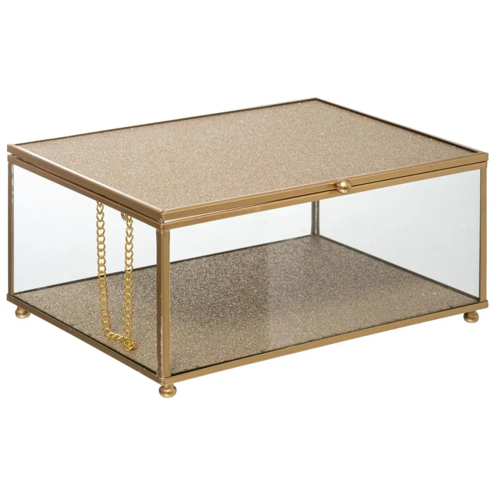 maxibazar Boite Bijoux Paillette Dore D.18X13X8Cm- Rangements A Bijoux