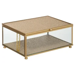 maxibazar Boite Bijoux Paillette Dore D.15X10X6Cm- Rangements A Bijoux