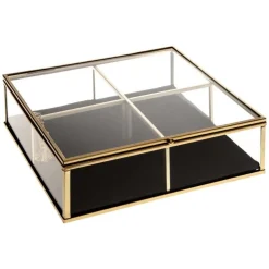 Atmosphera Boite Bijoux Verre Velours Carre Gold- Rangements A Bijoux