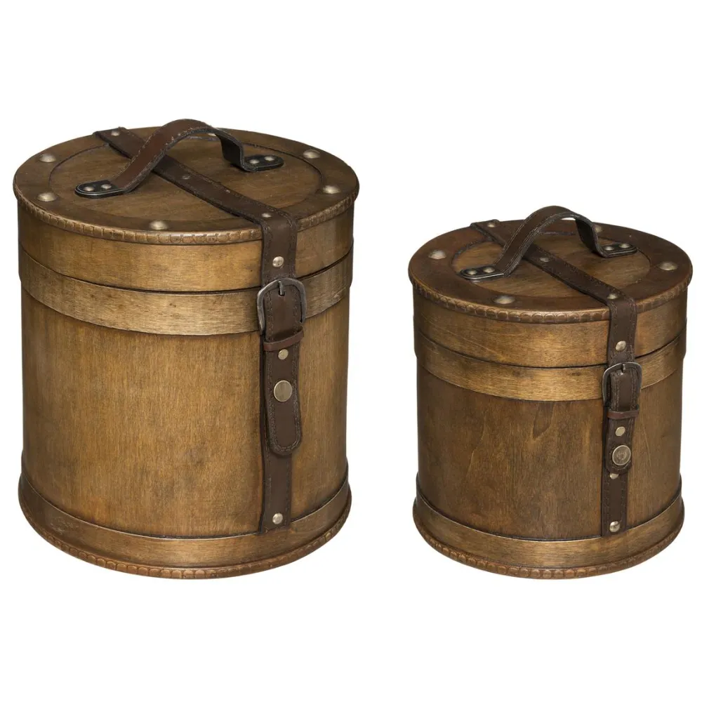 maxibazar Boite Bois Bruce Marron D.21X20.5Cm- Boites Deco