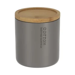 Accessoires De Salle De Bain|* Boîte A Coton Polyresine Couvercle Bambou Gris Bambou