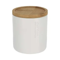 Accessoires De Salle De Bain|* Boîte A Coton Polyresine Couvercle Bambou Blanc Bambou