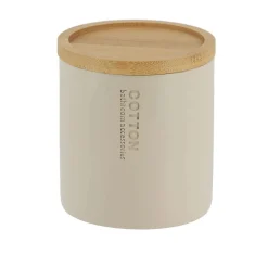 Accessoires De Salle De Bain|* Boîte A Coton Polyresine Couvercle Bambou Beige Bambou
