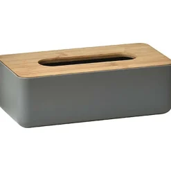 Douche|* Boîte A Mouchoirs Gris Couvercle Bambou