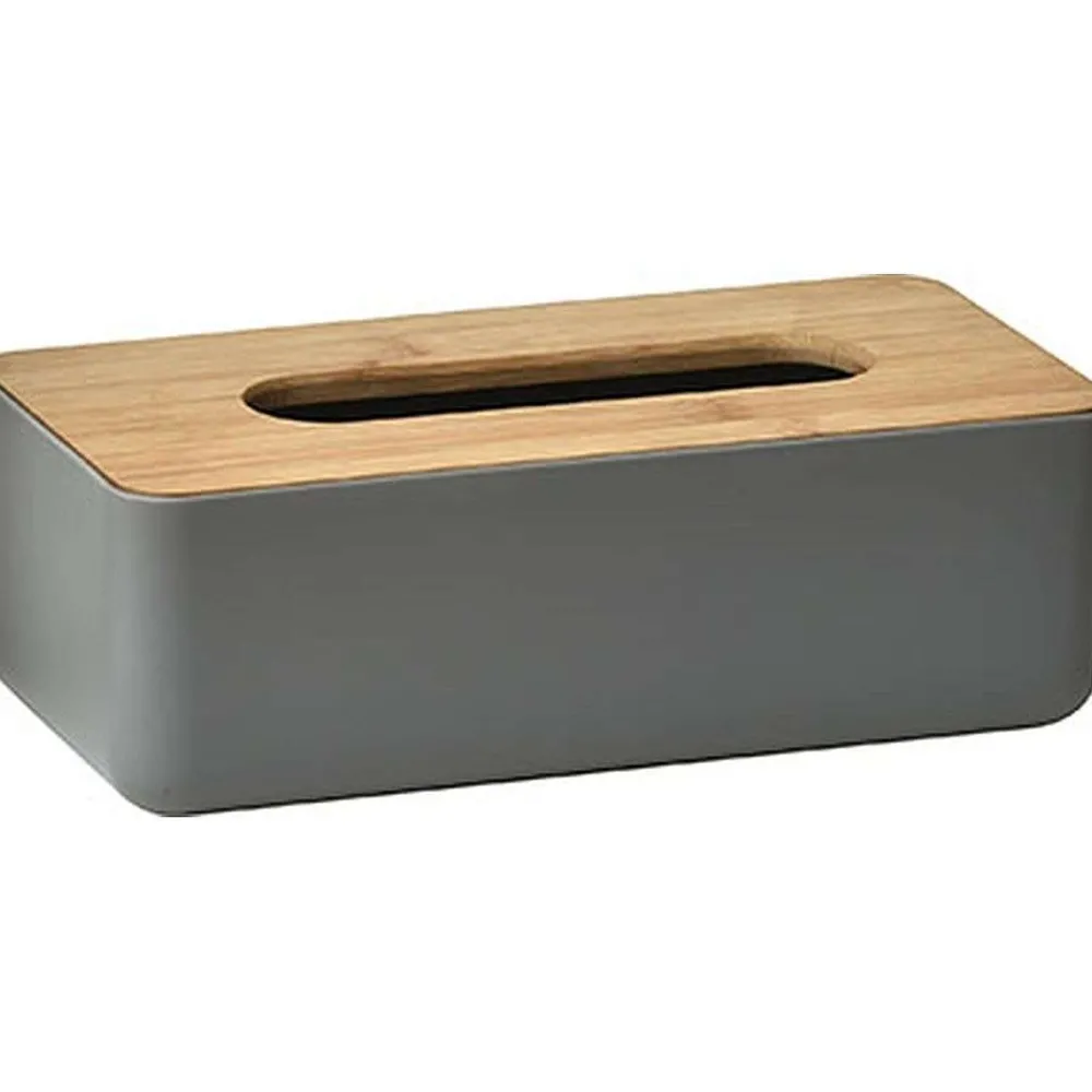 Douche|* Boîte A Mouchoirs Gris Couvercle Bambou