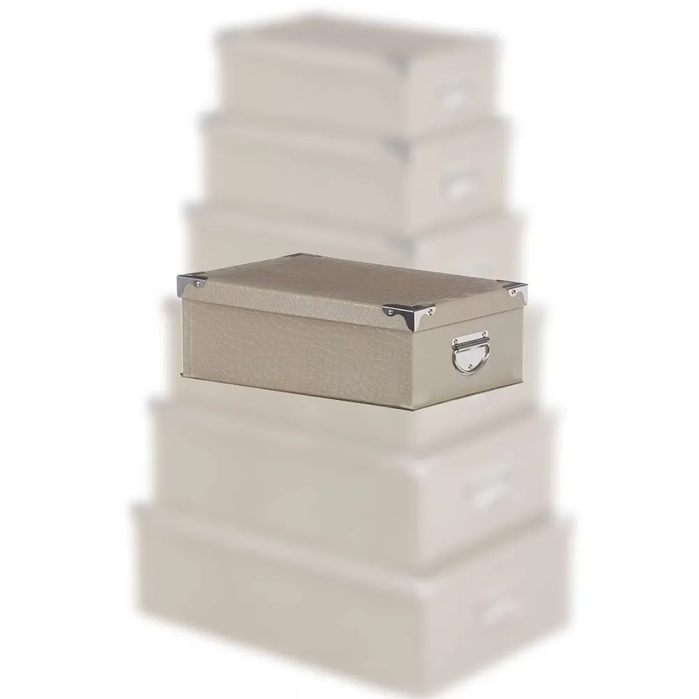 Boîte De Rangement|* Boîte Coins Metal Croco Gris Ou Taupe 36X24.5X12.5 Cm