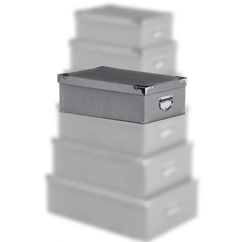 Boîte De Rangement|* Boîte Coins Metal Croco Gris Ou Taupe 28X19.5X10.8Cm