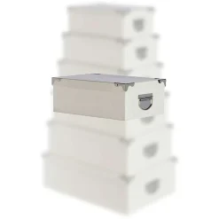 Boîte De Rangement|* Boîte Coins Metal Croco Ivoire 44X31X15Cm