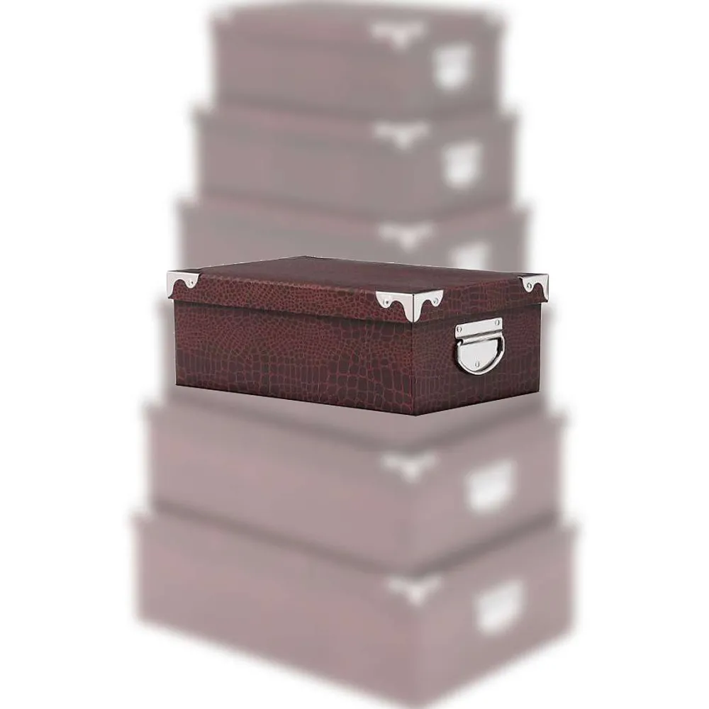 Boîte De Rangement|* Boîte Coins Metal Croco Noir Ou Gris 36X24.5X12.5 Cm