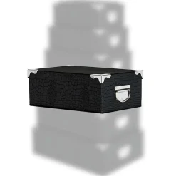 Boîte De Rangement|* Boîte Coins Metal Croco Noir Ou Gris 28X19.5X10.8Cm