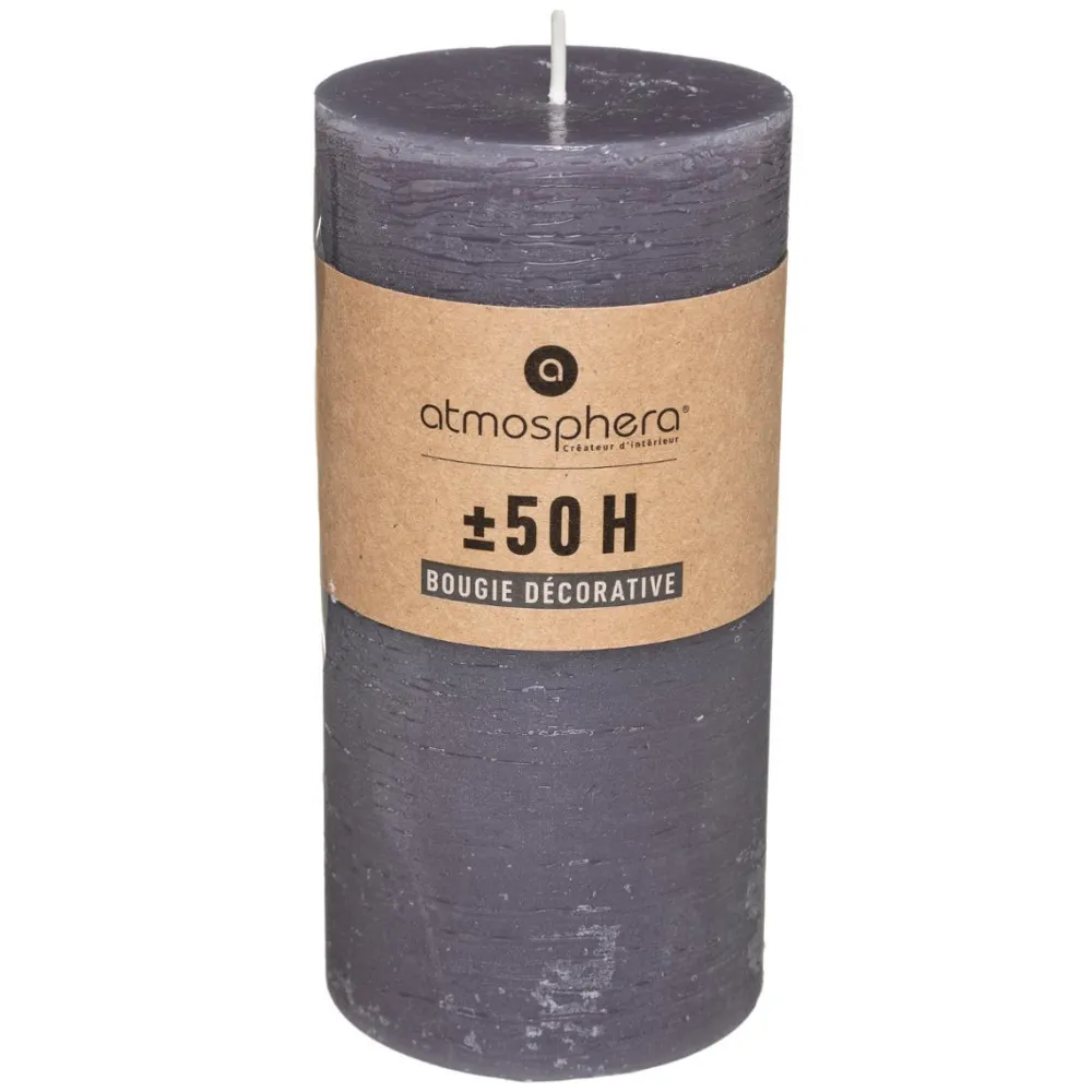 Atmosphera Bougie Ronde Rustic Gris 7X14Cm- Bougies Non Parfumees Rustiques
