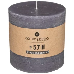 Atmosphera Bougie Ronde Rustic Gris 10X10Cm- Bougies Non Parfumees Rustiques