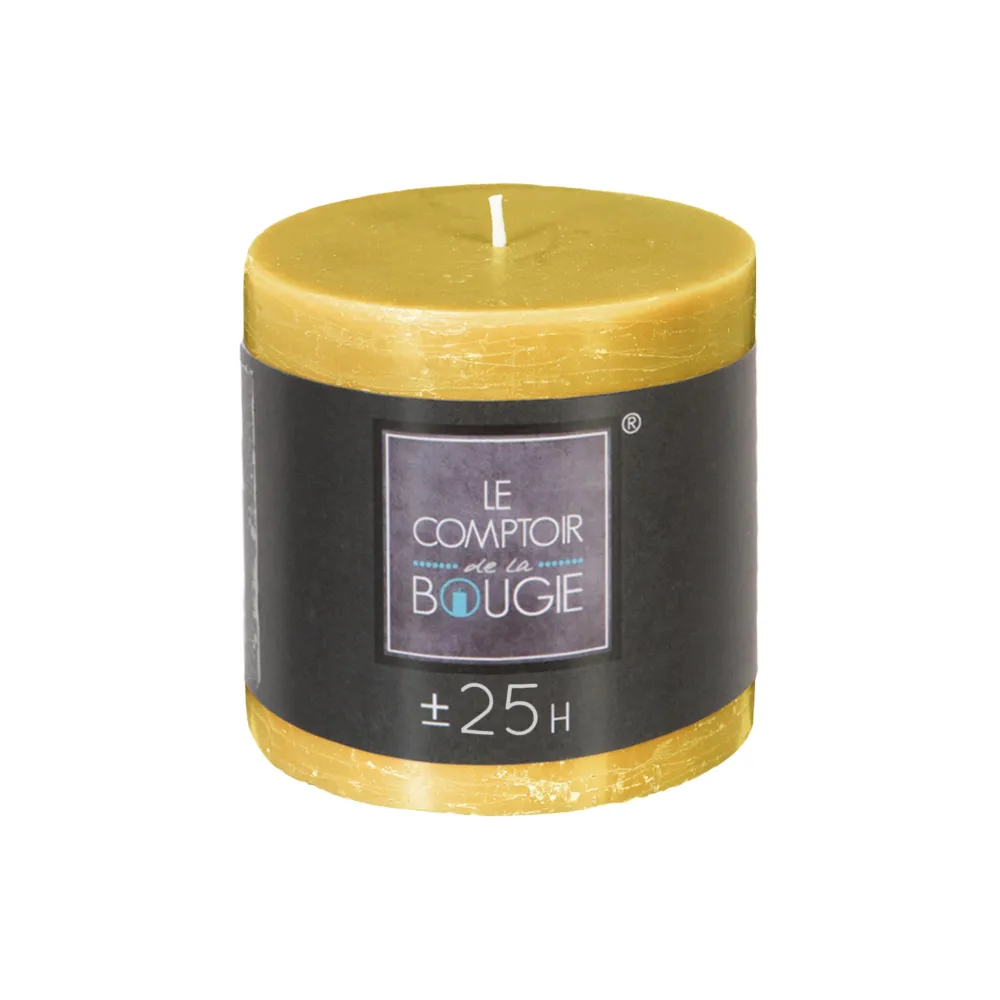 Atmosphera Bougie Ronde Rustic Jaune 6.7X7Cm- Bougies Non Parfumees Rustiques