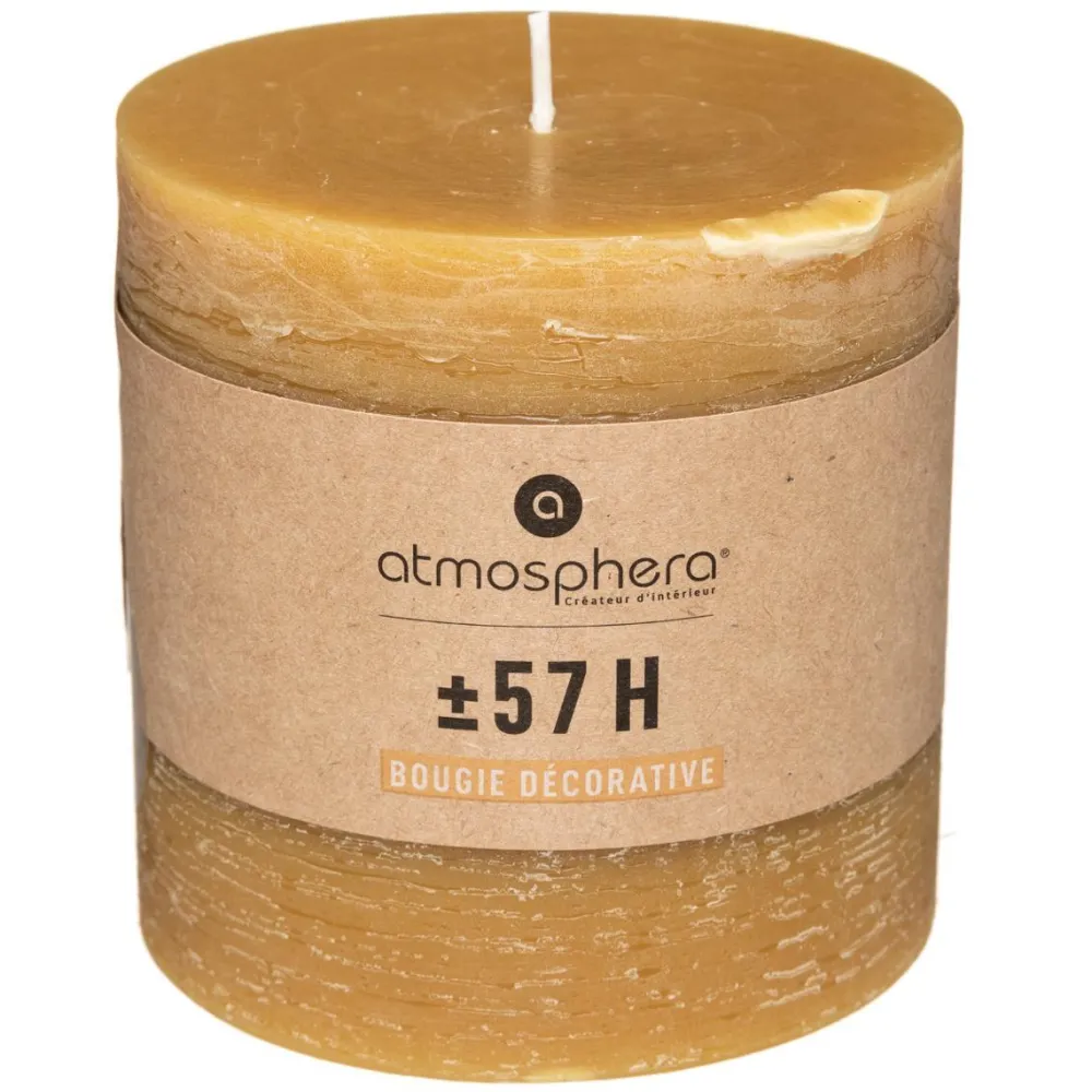 Atmosphera Bougie Ronde Rustic Jaune 10X10Cm- Bougies Non Parfumees Rustiques