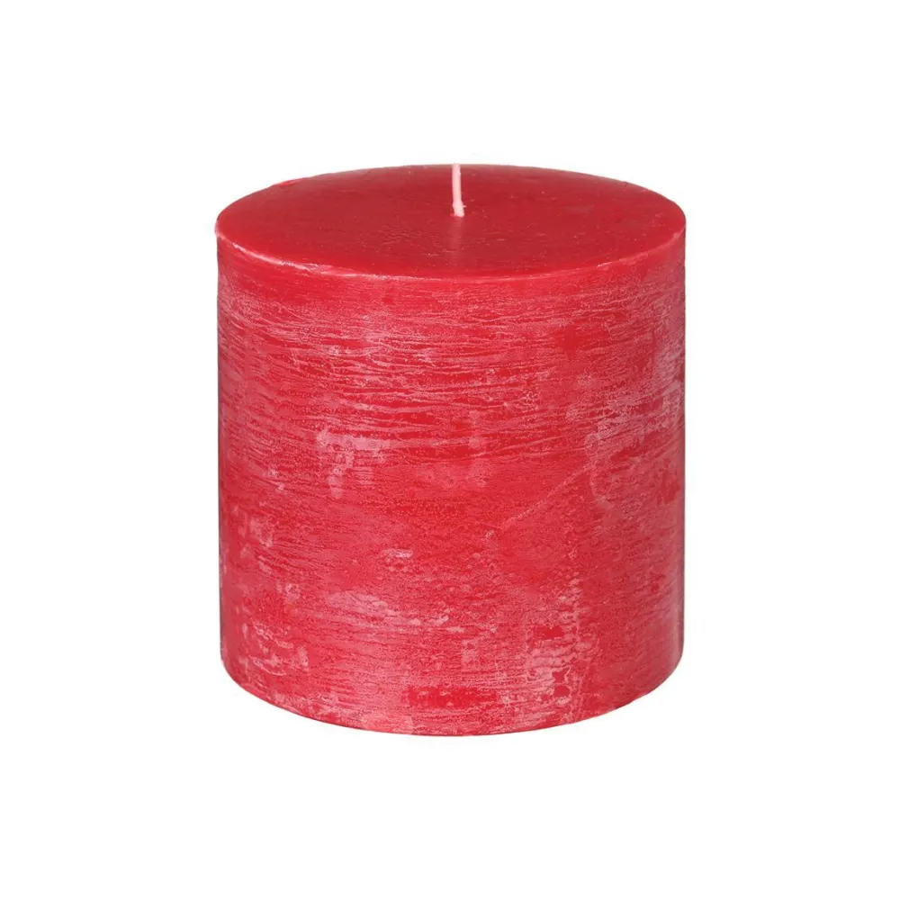 Atmosphera Bougie Ronde Rustic Rouge 10X10Cm- Bougies Non Parfumees Rustiques