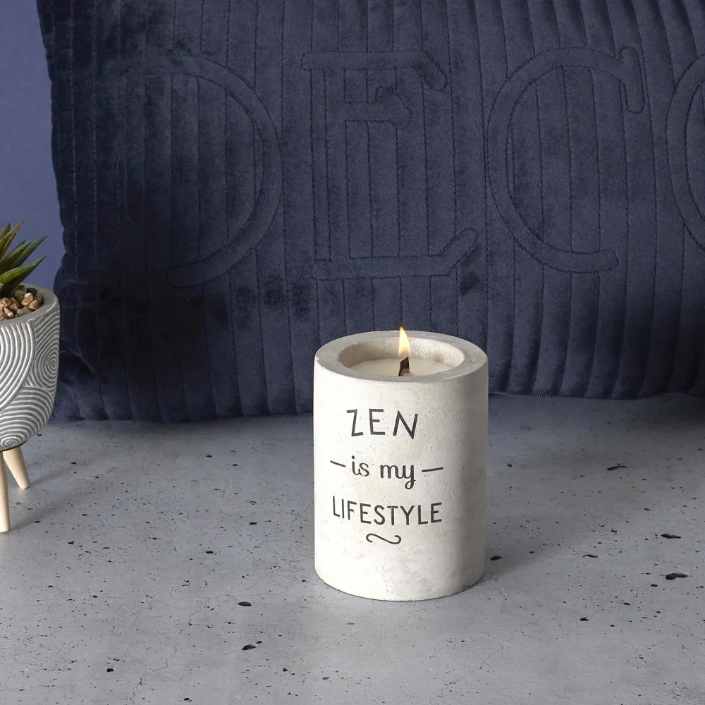maxibazar Bougie Zen Ciment Meche Bois- Bougies, Senteurs Et Accessoires