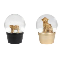 maxibazar Boule Neige Doree Leopard Et Singe D.9Cm- Objets De Decoration