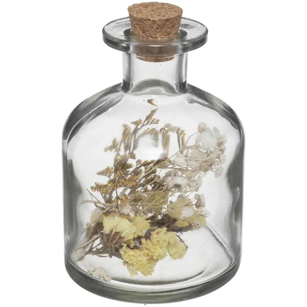 maxibazar Bouteille Verre Fleurs Sechees D.8X11Cm- Fleurs Et Plantes