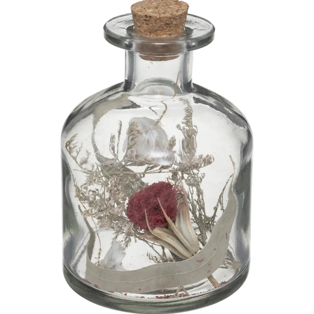 maxibazar Bouteille Verre Fleurs Sechees D.8X11Cm- Fleurs Et Plantes