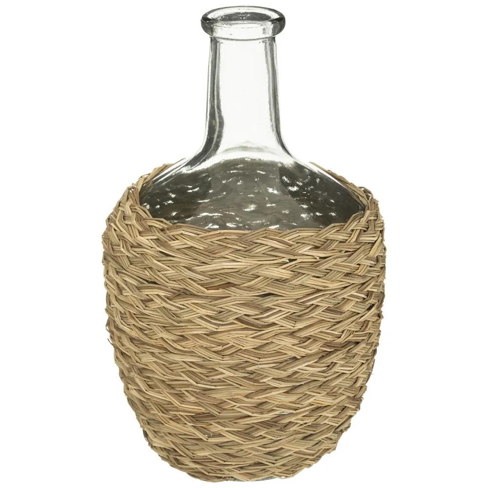 Atmosphera Bouteille Verre Tresse Naturel Cuba H.31Cm- Vases A Poser