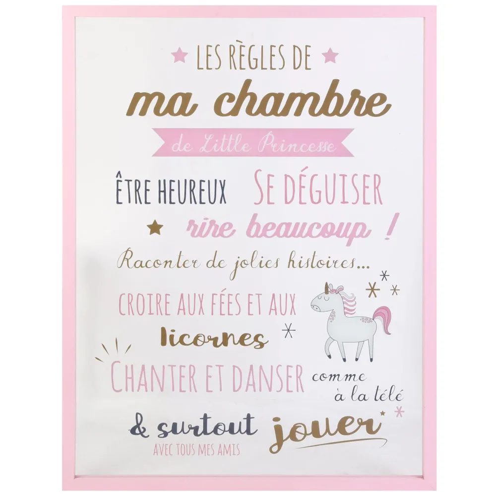 maxibazar Cadre Les Regles De La Chambre Fille- Decorations Murales