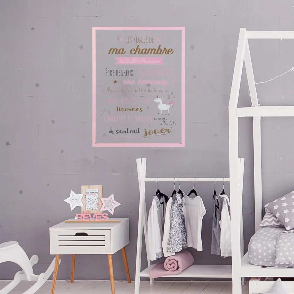 maxibazar Cadre Les Regles De La Chambre Fille- Decorations Murales