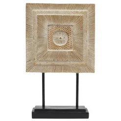 maxibazar Carre Decoratif Dore Socle Noir H.29Cm- Objets De Decoration