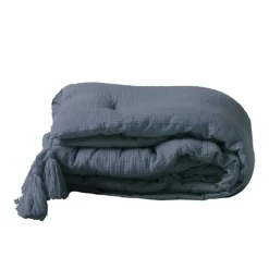 maxibazar Chemin De Lit 80X180Cm Gaze De Coton Uni Angelia Marine- Couvre-Lits, Boutis Et Edredons