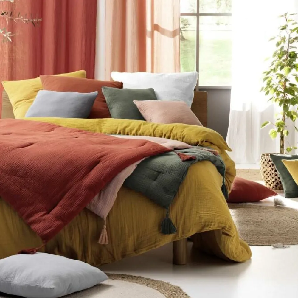 maxibazar Chemin De Lit 80X180Cm Gaze De Coton Uni Angelia Marine- Couvre-Lits, Boutis Et Edredons