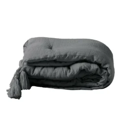 maxibazar Chemin De Lit 80X180Cm Gaze De Coton Angelia Anthracite- Couvre-Lits, Boutis Et Edredons