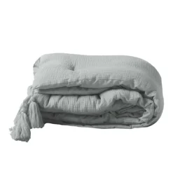 maxibazar Chemin De Lit 80X180Cm Gaze De Coton Uni Angelia Gris- Couvre-Lits, Boutis Et Edredons