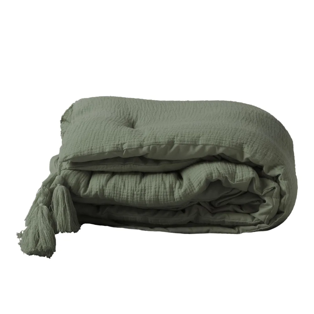 maxibazar Chemin De Lit 80X180Cm Gaze De Coton Uni Angelia Kaki- Couvre-Lits, Boutis Et Edredons