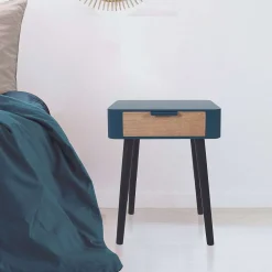 * Tables De Chevet></noscript>Chevet 1 Tiroir En Bois Bleu Canard